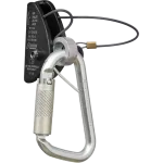 Dispositivo antiqueda Kratos LOREL em alumínio com mosquetão de aço e marcações EN 353‑2