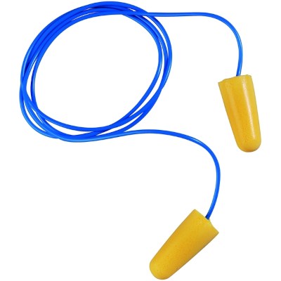 Tampoes auriculares amarelos com cordão azul e espuma PU | EN 352‑2