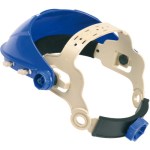 Suporte de viseira azul com ajuste por cremalheira e banda de conforto