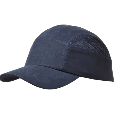 Boné de segurança azul com ventilação lateral em rede e pala média, modelo Singer HG915.