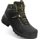 Bota de segurança Heckel MacCrossRoad 3.0 S3 em couro preto com detalhes amarelos | S3