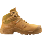 Bota castanha de segurança com reforço no tornozelo e atacadores metálicos