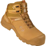 Bota de segurança castanha com cano alto e sola robusta para todo‑o‑terreno