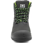 Bota SWS Buffalo com atacadores verdes e logótipo visível na língua, vista frontal