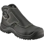 Bota de soldador Qandilite II preta com aba de proteção e sola robusta, vista lateral.