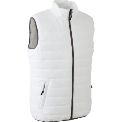Colete acolchoado branco Coverguard Tataki com fecho zip frontal e bolsos.