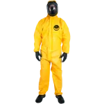 Fato macaco de proteção química Hazmat WeeJet Tipo 3B/4B/5B/6B amarelo com capuz e máscara respiratória.