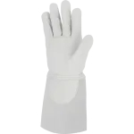 Luva de proteção em pele com punho de 15 cm para soldadura leve, vista frontal.