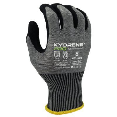 Luva cinzenta com palma preta e marca Kyorene Pro K01‑501 visível