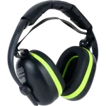 Protetor auricular Coverguard MAX710 preto e amarelo fluorescente com arco acolchoado.