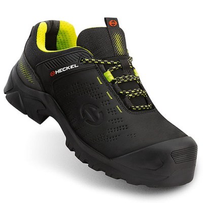 Sapato de segurança Heckel MacCrossRoad 3.0 S3 em couro preto com detalhes amarelos | S3