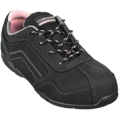 Sapato de segurança feminino Coverguard Rubis em nubuck preto com detalhes rosa | S3