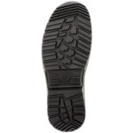 Vista inferior da sola preta com padrão de tração profunda e logótipo central