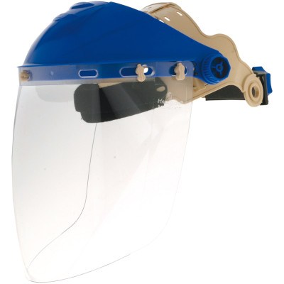 Suporte de viseira com calota azul e viseira incolor para proteção facial industrial