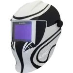 Viseira de soldadura Kapio S13 branca com visor automático e design curvo, vista de frente.